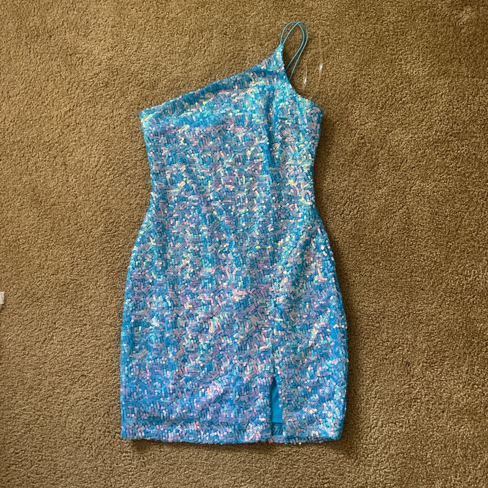 Asymmetrical Blue Sequin Dress